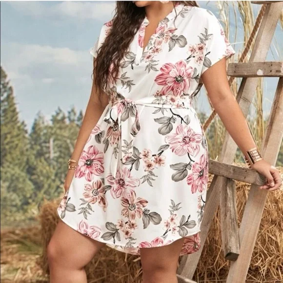 LAST ONE: Boho floral print high low belted mini dress - Picture 5 of 7